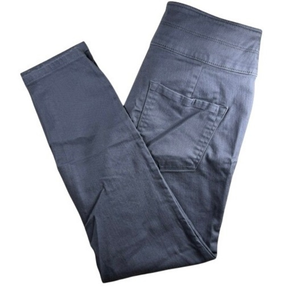 LOFT High-Rise Pull-On Skinny Pants 12 Gray 3-Button Wide Waist Band Ankle Pants